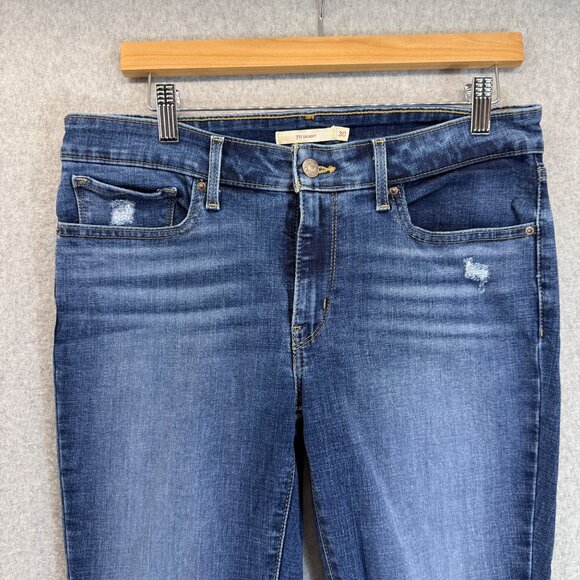 Levi's Womens 711 Skinny Dark Blue Denim Jeans Casual Distressed Raw Hem Size 30 - Picture 2 of 15